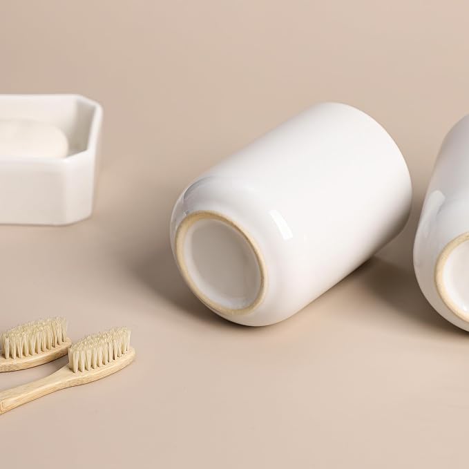 Gaolinci 2 Pcs Simple Solid Color Ceramic Mouthwash Cups, Bathroom Brushing Cup - Image 7