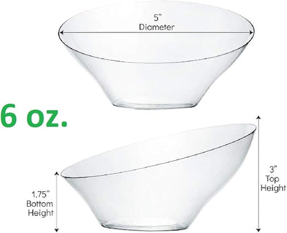 PLASTICPRO Disposable Angled Plastic Bowls Round Small Serving Bowl, Elegant for Party's, Snack, or Salad Bowl, Clear Pack of 8