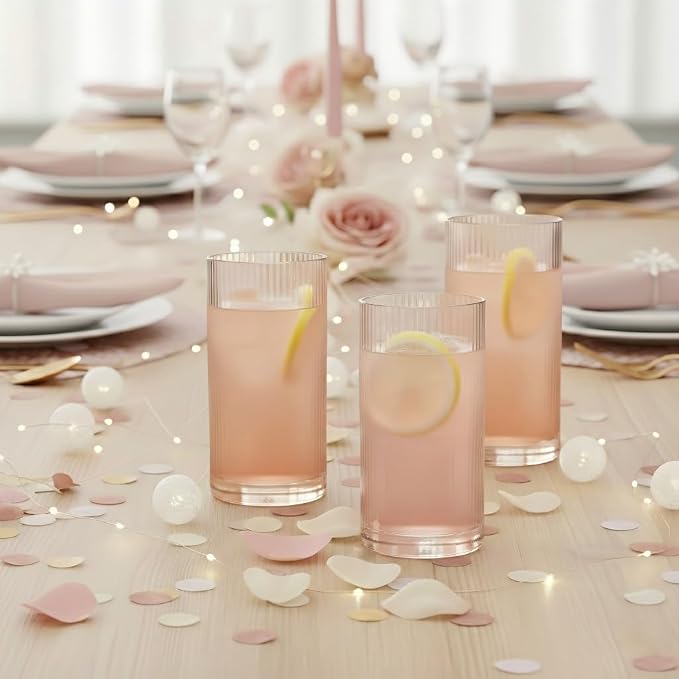 Physkoa Peach Ribbed Drinking Glasses Set of 6 – Vintage Embossed Highball - Image 5