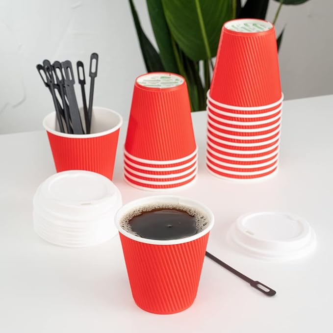 Restaurantware Ripple Wall Coffee Cups 500 Count 8 Ounce Insulated Red Paper - Image 8