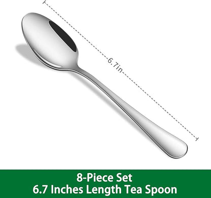 8-Piece 6.7 Inches Stainless Steel Tea Spoon,Durable Dishwasher Safe Teaspoons,Silverware Dessert Spoons For Kitchen,Small Spoons For Restaurant,Hotel