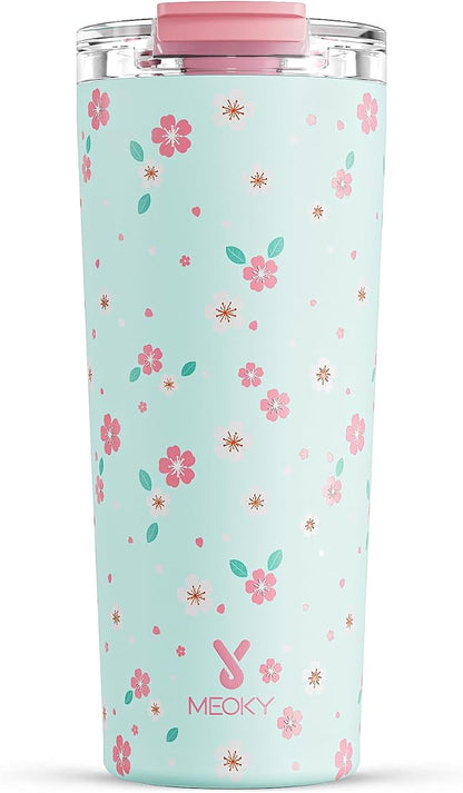Meoky 24 oz Insulated Travel Coffee Mug: Leak Proof Lid, Mint Petal | Stainless by MEOKY