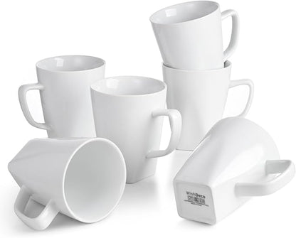 WishDeco White Coffee Mugs Set of 6, Ceramic Coffee Cups 14 oz, Modern Tea Mugs by WishDeco