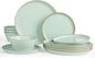 Famiware Saturn Dinnerware Sets, Plates and Bowls Sets for 4, 12 Pieces Stoneware Dish Set - Chip and Scratch Resistant, Microwave and Dishwasher Safe Tableware Set, Light Green with Rim