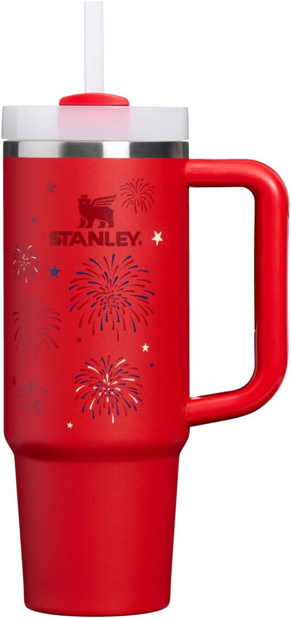 STANLEY Quencher H2.0 Flow State Tumbler, 30 oz, Chili Red Fireworks | Handle by Unknown