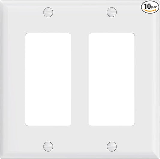 AIDA 2-Gang Decorative Wall Plates, Standard Size 4.53" H x 4.57" L, Unbreakable Thermoplastic, UL Listed - 1 Pack, Glossy White for Outlets & Switches