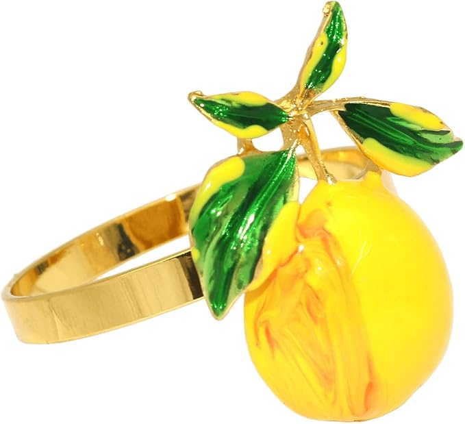 Lemon Napkin Rings Set of 8 for Summer Party Beach Wedding Decor | Shiny Gold - Image 9