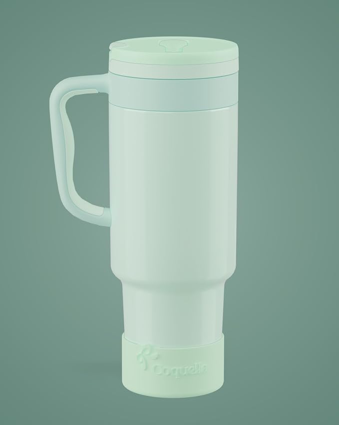 40 oz Insulated Tumbler with Handle and Push-Button Straw Lid, Stainless Steel - Image 2