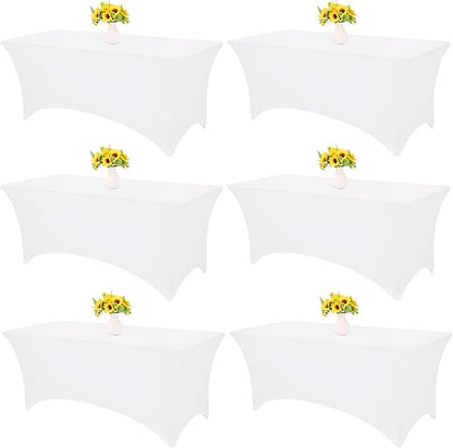 HAISIWLKJ 6 Pack Table Cloth 8ft White Tablecloths for Rectangle Folding Table Spandex Fitted Stretch Cover Wrinkle Resistant Washable Protector for Party, Wedding, Banquet, Festival.