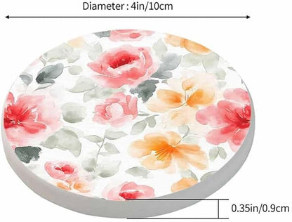 Pastel Roses Watercolor Anti Slip Coasters Beautiful Colorful Blossom Botanical Cups Place Mats for Table Home Decor 4 Inches Living Room Kitchen Coffee Table,2 Pcs