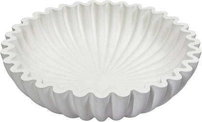 MAONAME Concrete Decorative Bowl, White Fruit Bowl for Kitchen Counter, Modern Handicraft Coffee Table Key Bowls, Large Scalloped Ruffle Bowls for Entryway, Home Decor