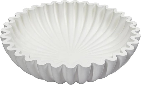 MAONAME Concrete Decorative Bowl, White Fruit Bowl for Kitchen Counter, Modern Handicraft Coffee Table Key Bowls, Large Scalloped Ruffle Bowls for Entryway, Home Decor