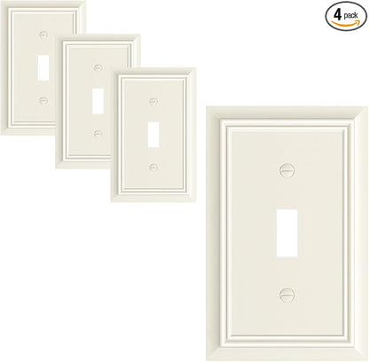 4-Pack Single Toggle Light Switch Cover Plate, Durable Natural Bamboo Fiber Decorative Switch Plate Covers, Light Almond 1 Gang Wall Plate, Corrosion Resistant