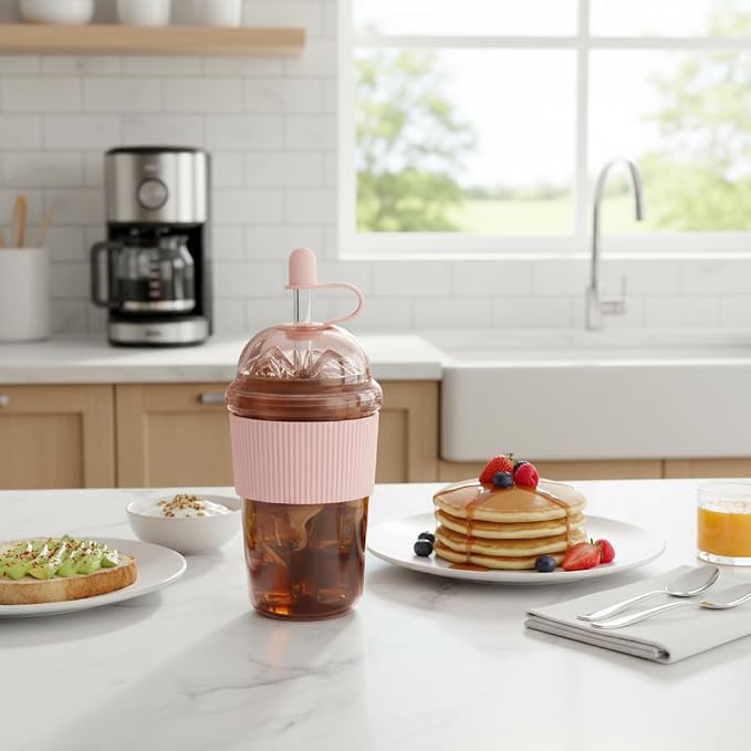 Reusable Iced Coffee Cups with Lids and Straws 17oz, Boba Cup with Straw - Image 2