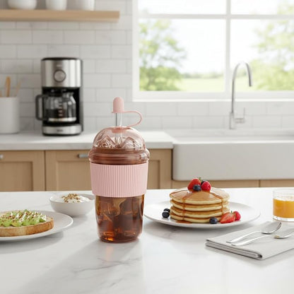 Reusable Iced Coffee Cups with Lids and Straws 17oz, Boba Cup with Straw - Image 2