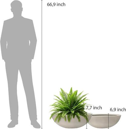 7.7" H x 22" D Round Bowl Fiberstone Planter for Succulent and Lotus with Drainage Hole, Smooth Finishes, Weather Resistant, Included 2 Extra Coco Mats (Taupe, 19.9" Pot Opening)