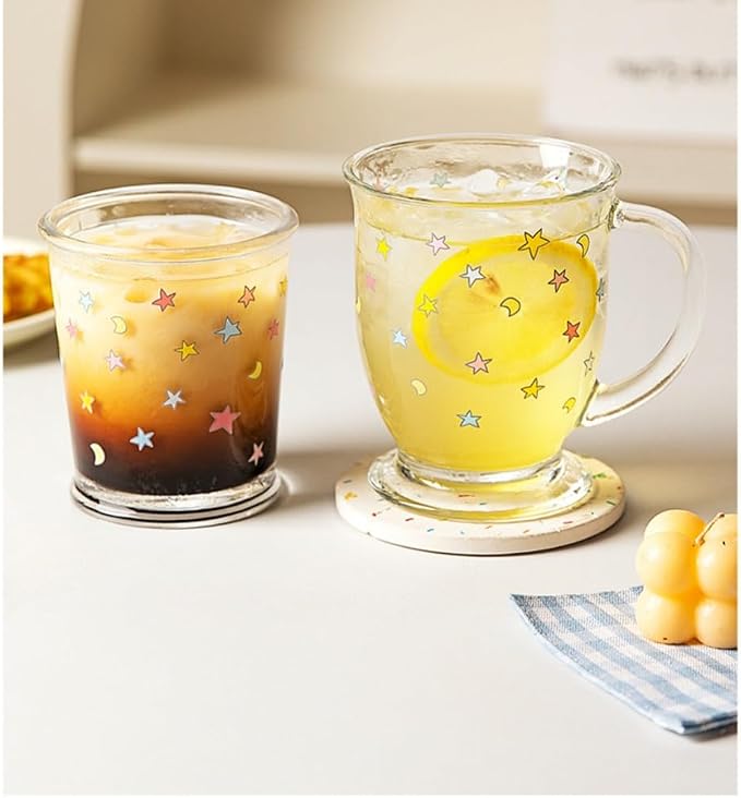 2 Pack 12 OZ Cute Glass Cup Star Drinking Glasses - Image 7