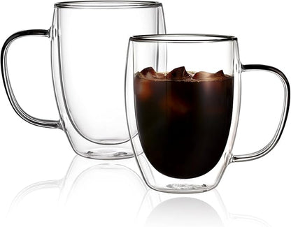 CNGLASS 12oz Double Walled Glass Coffee Mugs, Insulated Glass Mugs by CNGLASS
