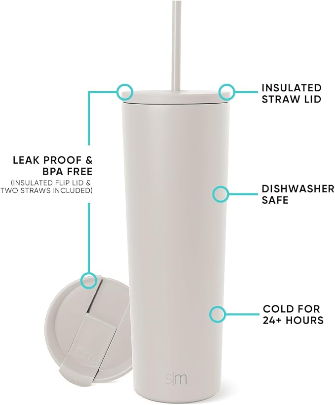 Simple Modern Iced Coffee Tumbler, Insulated | 28oz | Beige - Image 2