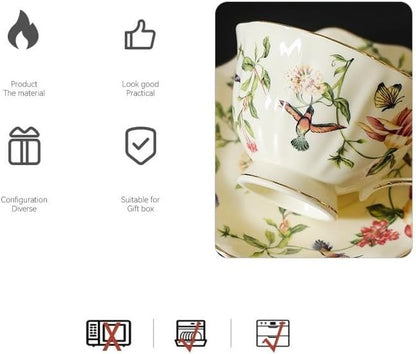 8 oz Vintage flower Ceramic cup and 6" saucer set - Image 4