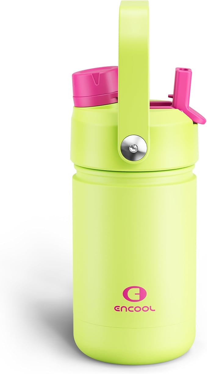 Kids Insulated Water Bottle - 12oz Stainless Steel Water Bottle with Dual Spouts by ENCOOL