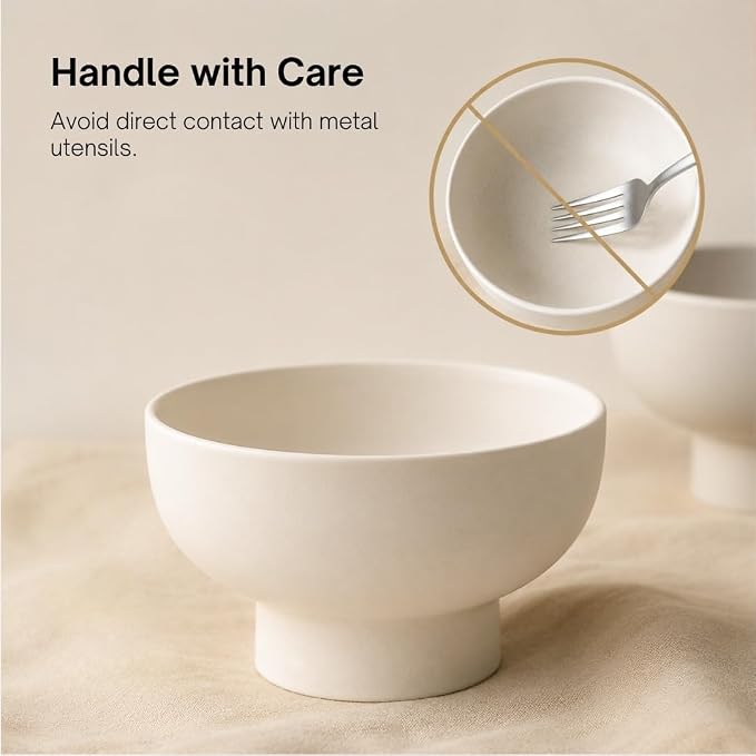 WENSHUO Pedestal Bowl, Decorative Ceramic Fruit Bowl, 5.5 in, Matte Crème | 20 - Image 4