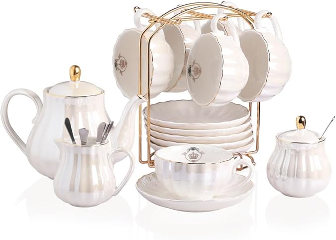 Sweejar Porcelain Tea Sets British Royal Series, 8 OZ Cups& Saucer Service by Sweejarco1949