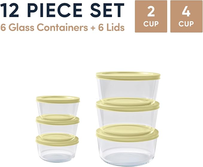 12-Piece Glass Food Storage Containers Set | 2-Cup & 4-Cup, Leakproof | - Image 2