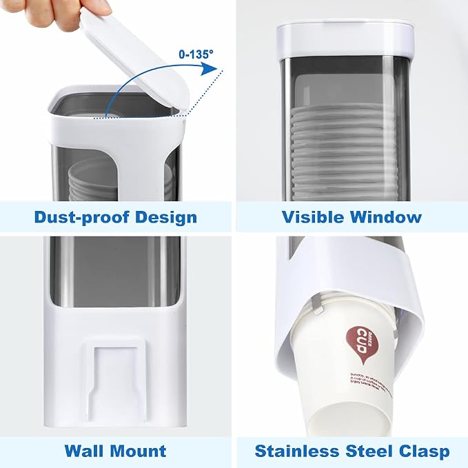 Cup Dispenser, Wall Mount Water Cooler Cups Holder Fit 3-5oz Cup | Fit Paper & - Image 4