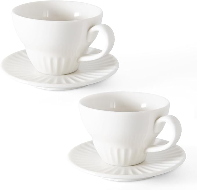 4 oz White Espresso Cups Set of 2, Ceramic Cappuccino Cups by YINUOWEI