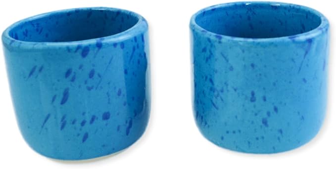 roro 8 oz Coral Blue Ceramic Sipper Cups – Set of 2 Artisan Speckled Stoneware - Image 2