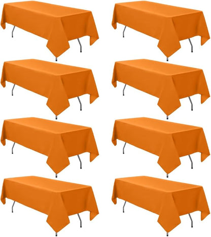 8 Pack Orange Tablecloth 60 x 102 Inch Rectangular Table Cloth for 6 Foot Rectangle Tables, Wrinkle Resistant Washable Rectangle Fabric Table Covers for Wedding Party Banquet Buffet and Camping
