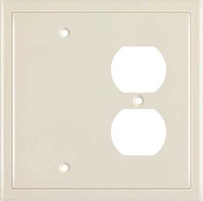 Henne Bery Modern Edge Decorative Wall Plate Switch Plate Outlet Cover, Durable Solid Zinc Alloy (Blank/Duplex, Light Almond)