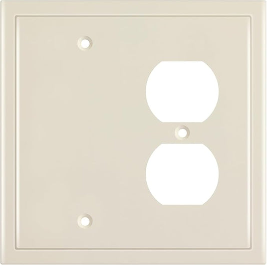 Henne Bery Modern Edge Decorative Wall Plate Switch Plate Outlet Cover, Durable Solid Zinc Alloy (Blank/Duplex, Light Almond)