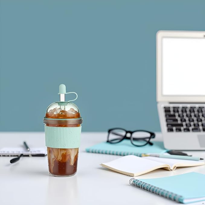 Reusable Ices Coffee Cups with Lids and Straws 17oz, Boba Cup with Straw - Image 2