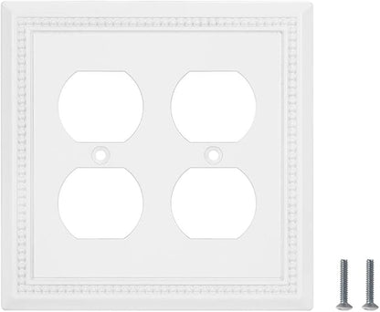 Henne Bery Sunken Pearls Heavy Duty Decorative Wall Plate Switch Plate Outlet Cover (Double Duplex, White)