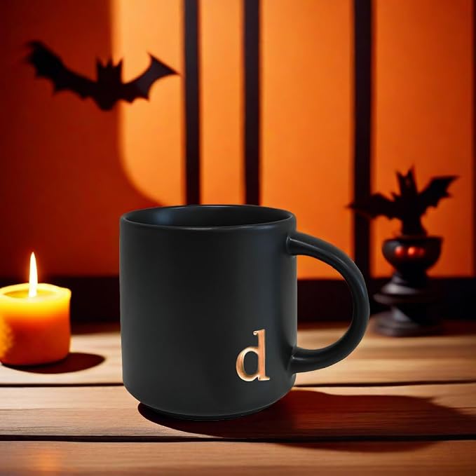 COLLECTIVE HOME Black Ceramic Coffee Mug, 15 oz Golden Monogram Tea Cup | - Image 7