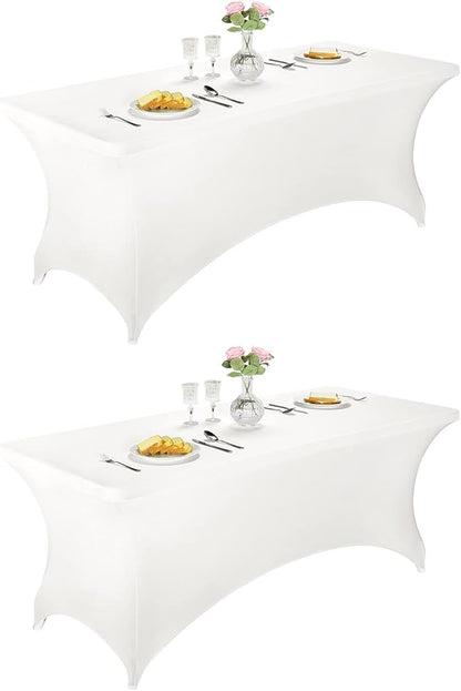 LZY Spandex Table Covers 6 Feet, Stretch/Fitted Table Covers for 6 Feet Folding Table, Rectangular Spandex Table Cloths for Wedding Party or Event (6FT-2PCS, White)
