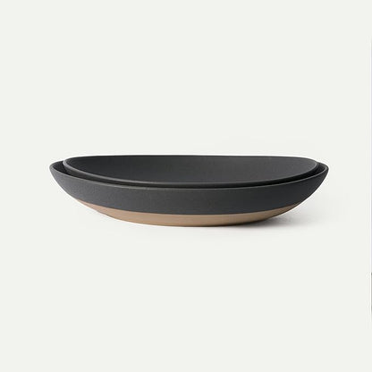 MORA Mega and Giant Serving Dishes Set of 2, 16 inch and 14 inch Ceramic Pottery Oval Platters - Microwave, Oven and Dishwasher Safe - Liquorice