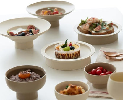 WENSHUO Deep Soup Plate, Angled Rim Pasta Bowl, High-foot Salad Bowl with Wide Rimmed, 15 oz (Crème)