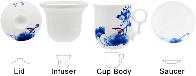 Porcelain Tea Cup with Infuser Lid and Saucer Sets - Image 2