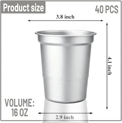 40 Pack 16oz Aluminum Cups Disposable Metal Cups 100% Recyclable & Reusable - Image 3