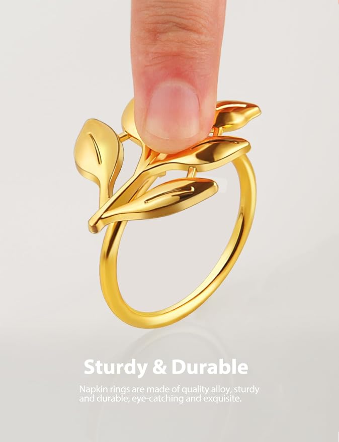 Leaf Napkin Ring Holder Set of 12 Gold Metal | Dining Table Decor, Wedding - Image 7