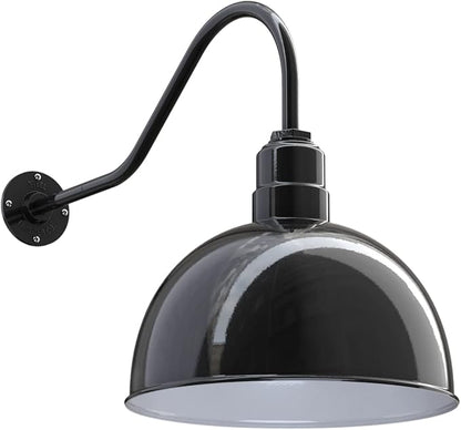 Steel Lighting Co. Hollywood Bowl Light | Outdoor Wall Mounted | 15 inch Bowl Dome | 23 inch Gooseneck | Barn Light Made in America | Black Exterior/White Interior