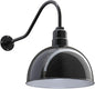 Steel Lighting Co. Hollywood Bowl Light | Outdoor Wall Mounted | 15 inch Bowl Dome | 23 inch Gooseneck | Barn Light Made in America | Black Exterior/White Interior