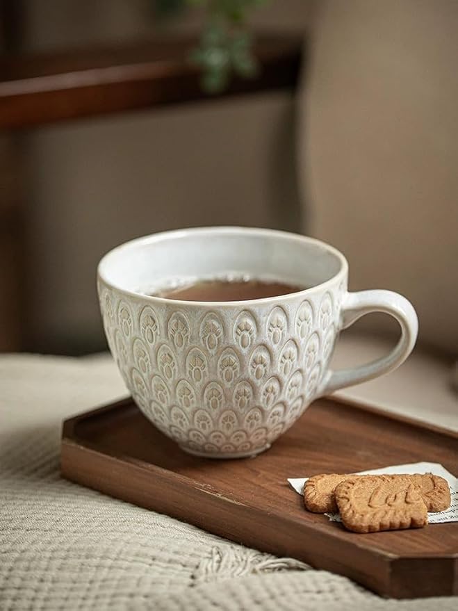16 oz Ceramic Coffee Mug, Embossed Stoneware Cup - Image 4