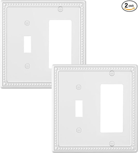 2-Pack Combo Toggle/Decorator Light Switch Cover Plate, Pearls Decorative Electrical Outlet Covers, Metal Wall Switch Plates and Outlet Covers, Pure White