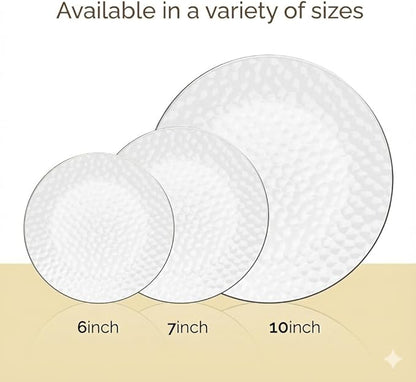 R-kay 100 Pack Silver Plastic Plates - 6 Inch Hammered Silver Rimmed Sturdy, Durable And Extra Heavy duty Silver Plastic Dessert Plates Disposable - Appetizer Plates Disposable For All Occasions