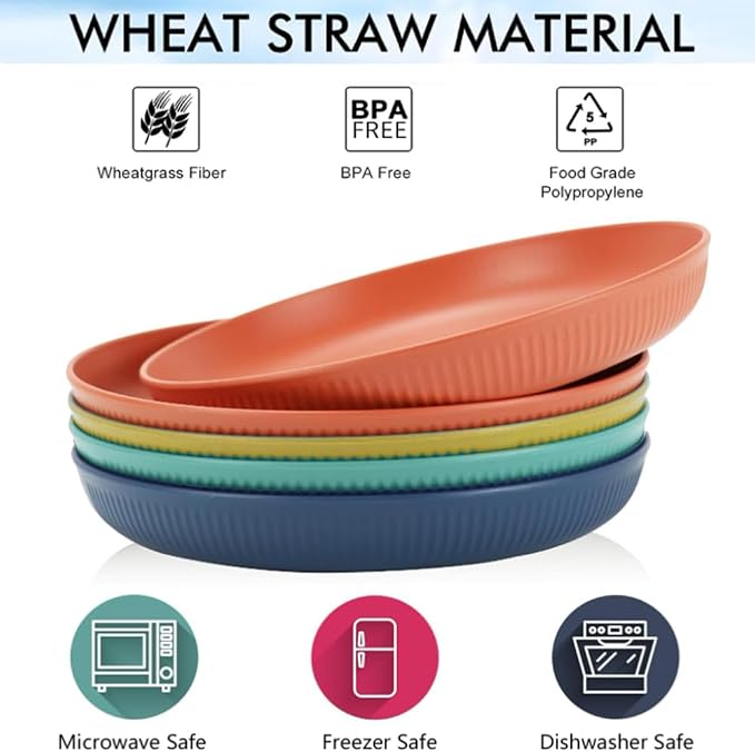 LRUUIDDE Lightweight Wheat Straw Plates 9 Inch, Microwave and Dishwasher Safe - Image 4