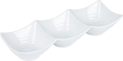 Restaurantware Voga 8.5 Ounce Divided Serving Dishes 10 Square Condiment Serving Dishes - 3 Compartments Serve Appetizers Snacks Dips Or Dressings White Melamine 3 Compartment Dishes